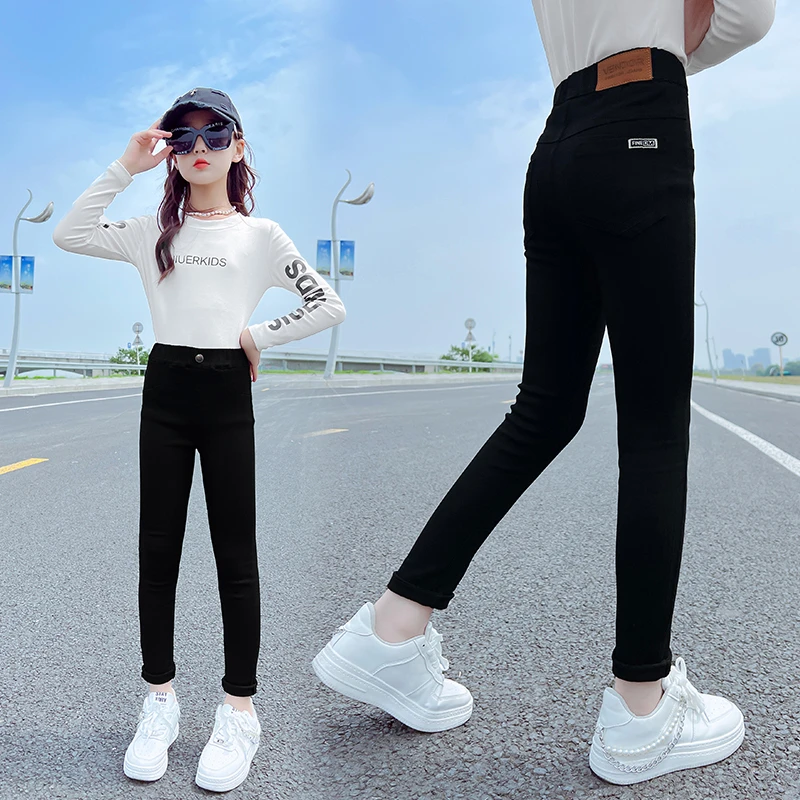 女童裤子春秋款2024新款小脚裤儿童修身弹力铅笔裤女孩黑色魔术裤