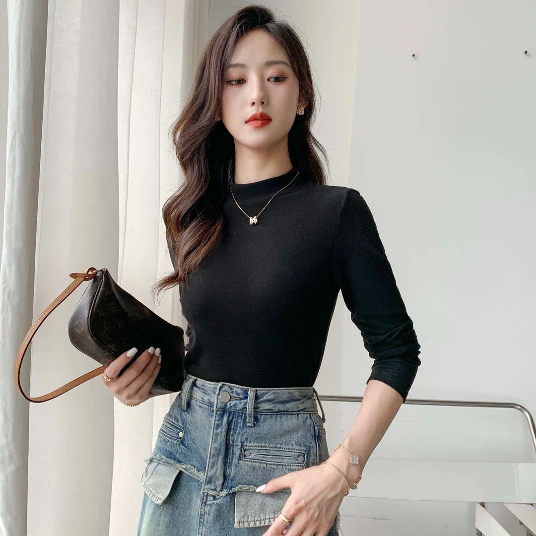 椰油半高领打底衫女内搭长袖秋冬款修身显瘦上衣