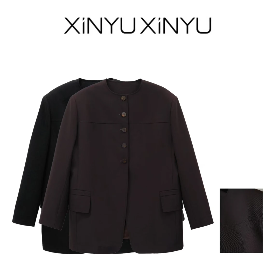 XINYU/芯与G 无领复古排扣夹克式西装西服 40843 气质 休闲 时尚