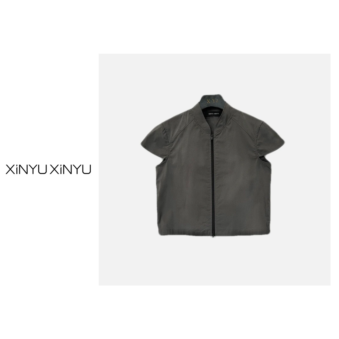 XINYU/芯与G『名古屋』设计感双拉链纯色休闲时尚短款上衣 21707