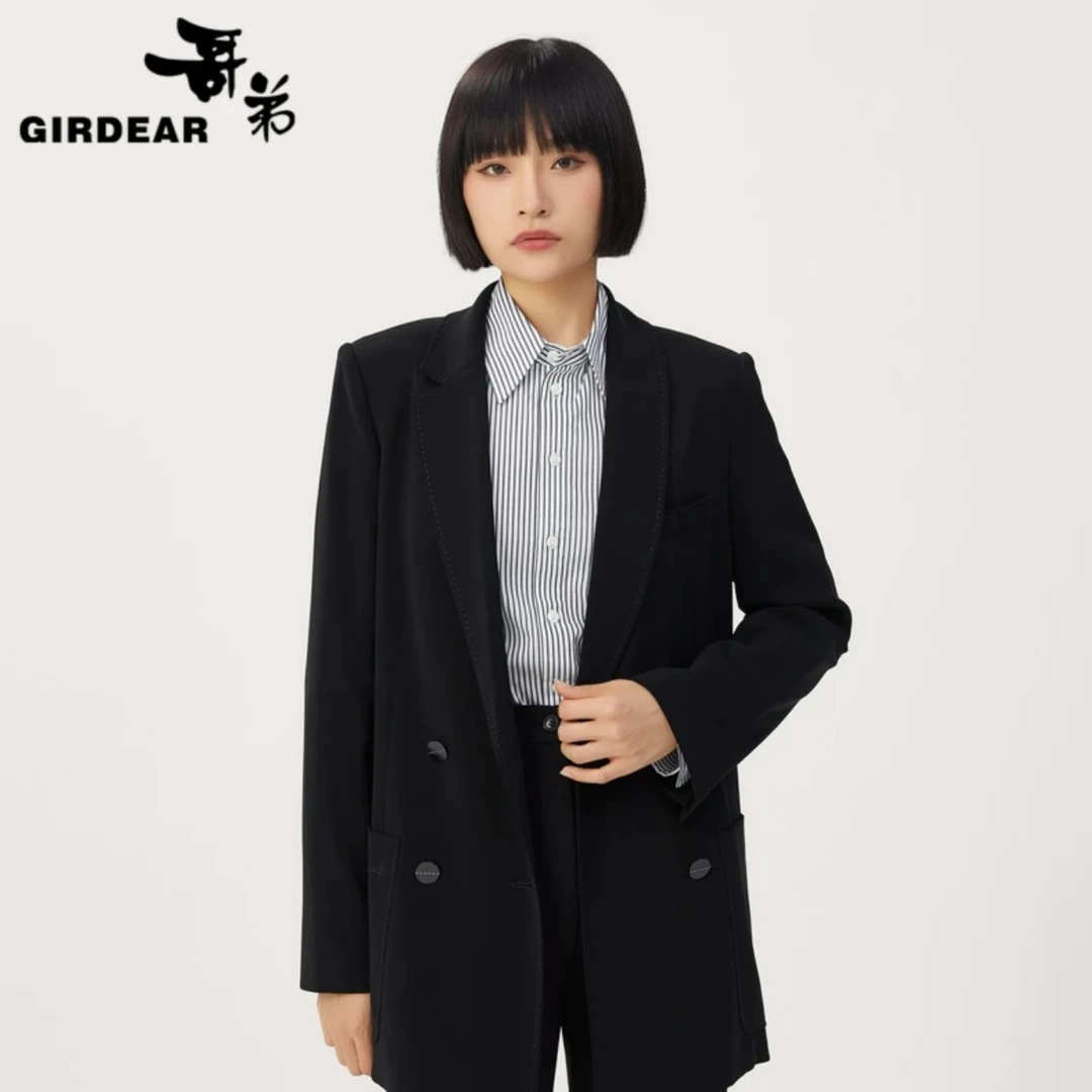 GIRDEAR/哥弟1400488   经典早秋气质垂感显瘦双排扣长袖纤纤西装