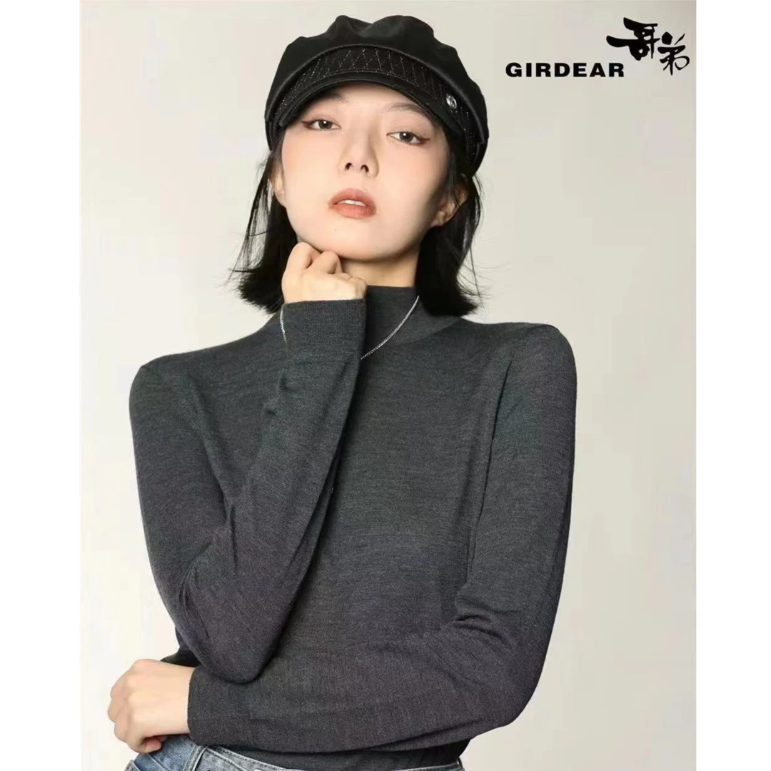 GIRDEAR/哥弟新款烟管半高领纯色绵羊毛打底衫针织百搭款1399330