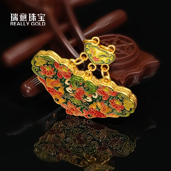 黄金足金999高温烧蓝锦鲤加身如意吊坠(联系客服咨询有没现货