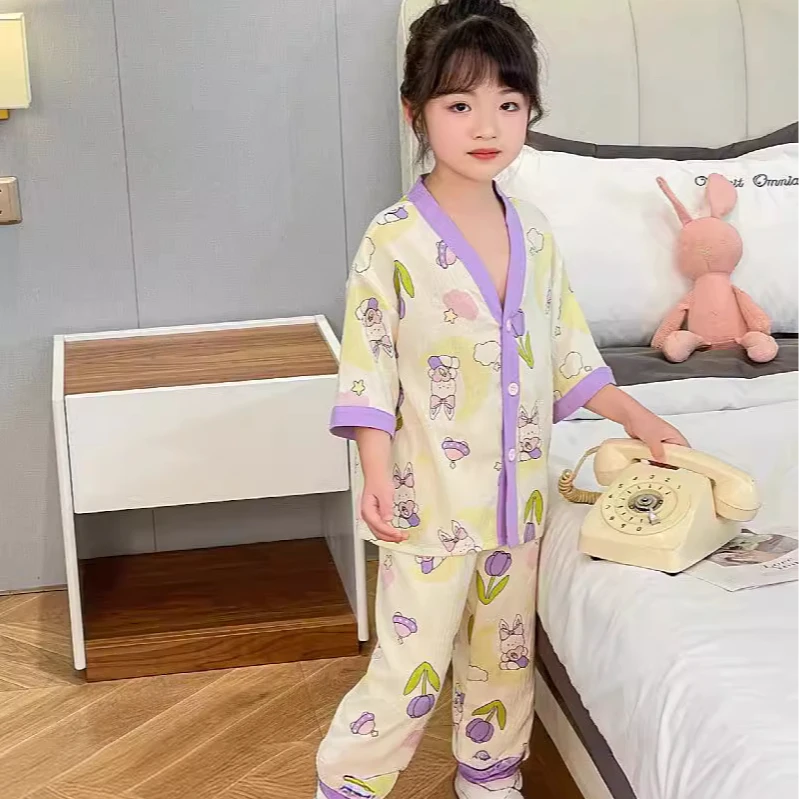 【2024新款】儿童夏季棉绸3-15岁中大童七分袖空调家居服科学实验
