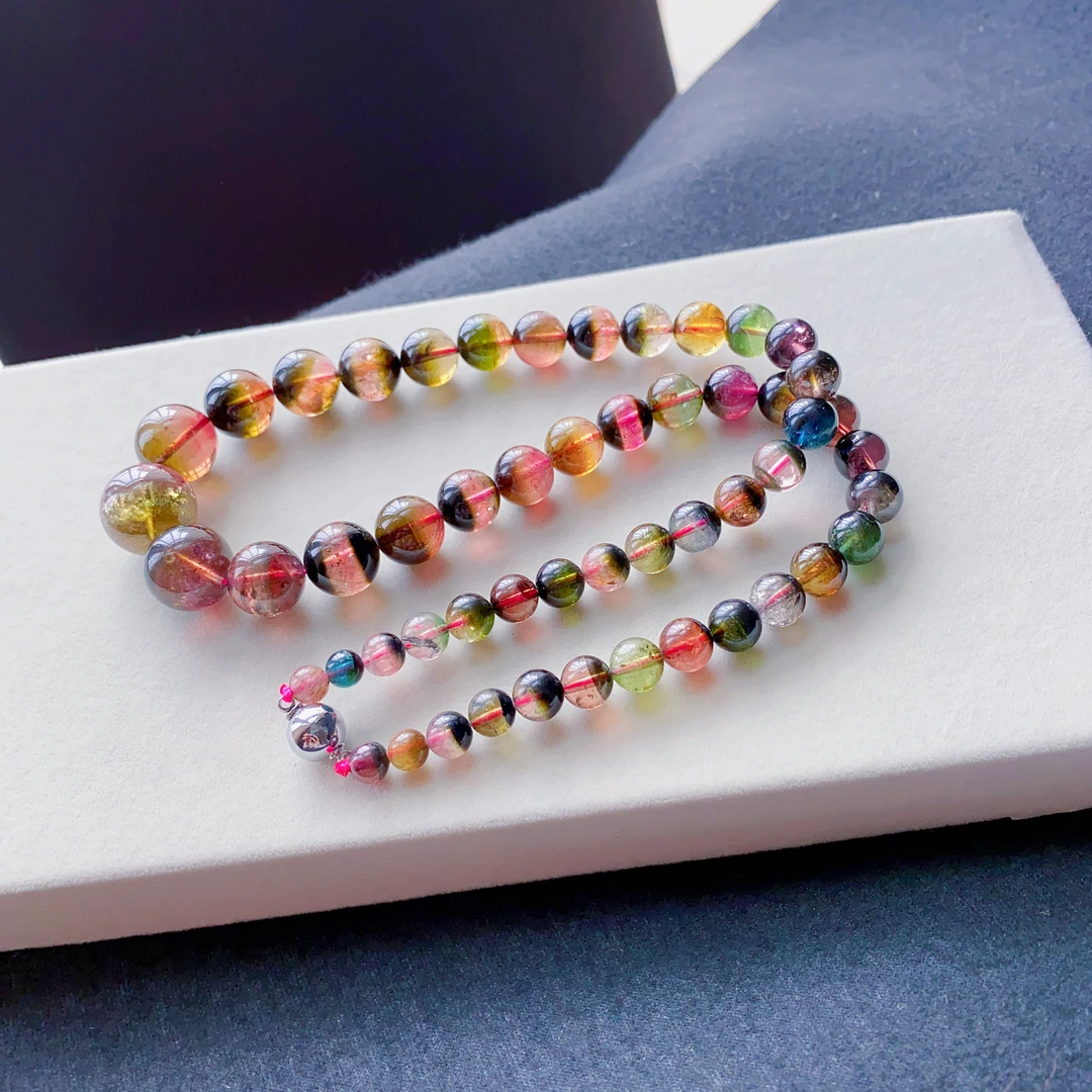 巴西碧玺塔链项链天然正品一物一图彩虹西瓜老矿碧玺塔链项链特惠