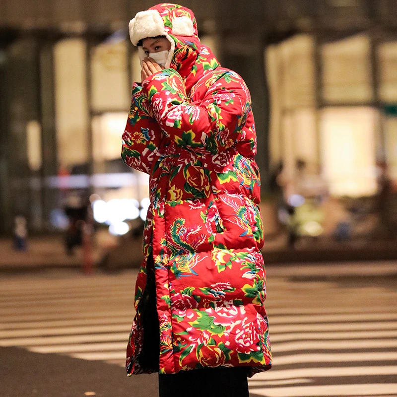 长款棉衣外套东北大花中国风汉服男女冬季情侣宽松保暖防寒棉袄