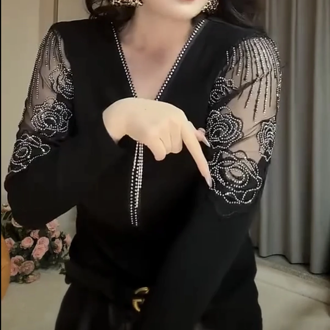 【现货】重工高品质烫钻玫瑰花拉链调节锁骨高端上衣