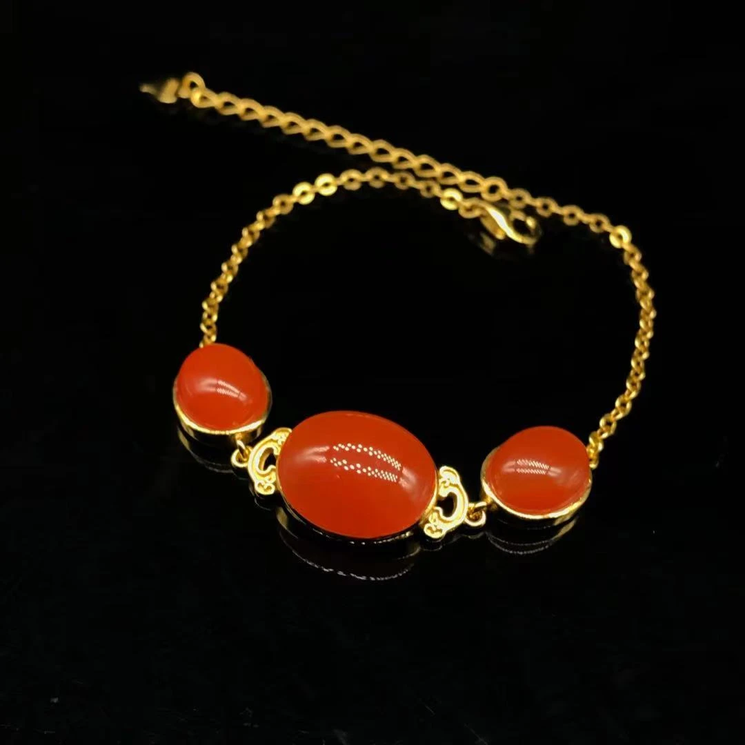 【鼎利源】南红保山精美S925银镶手链/手牌（一条）