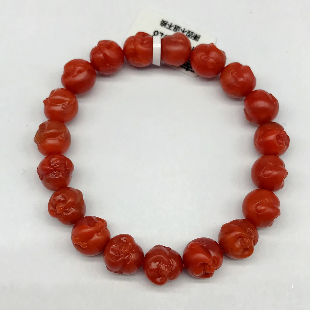 【领源】南红保山精工精雕佛头气质单圈手串9mm（一条）