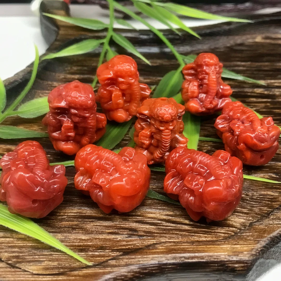 【领源】南红瓦西精工雕刻象神通孔配饰（一个）（多样式发其一）