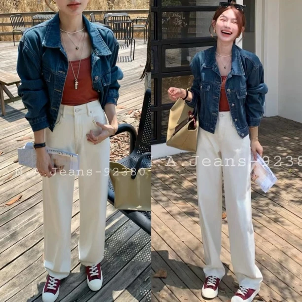 BOYIYI 福秒 经典款直筒白裤～ （BO92380#）