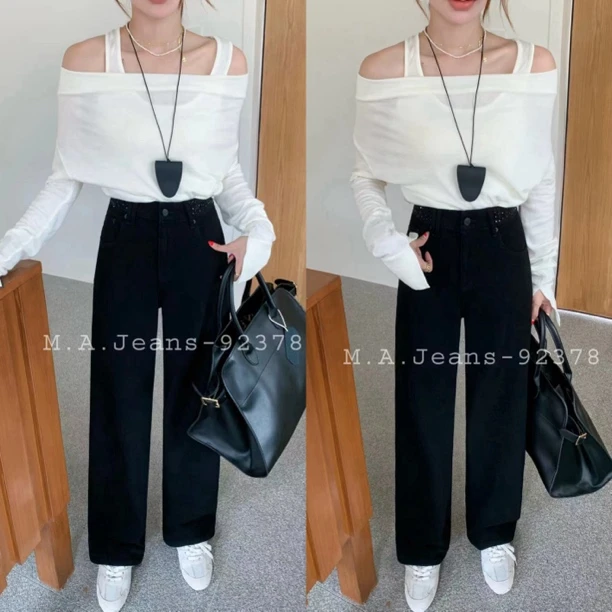 BOYIYI 福秒 高腰直筒牛仔裤（BO92378#）