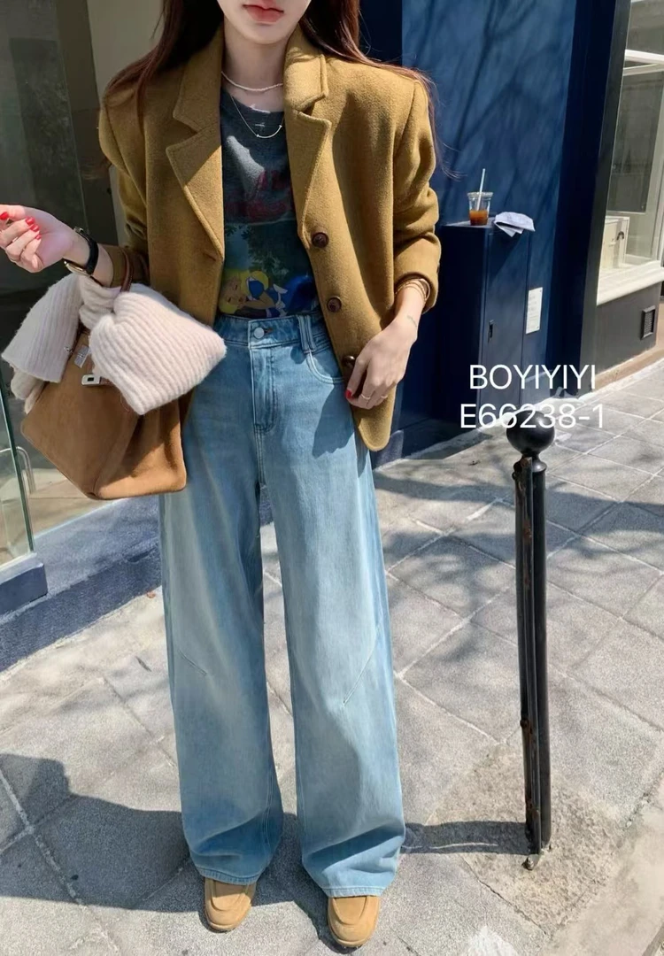 福秒 不挑腿型的～微阔磨毛直筒牛仔裤 （BO66238-1#） BOYIYI