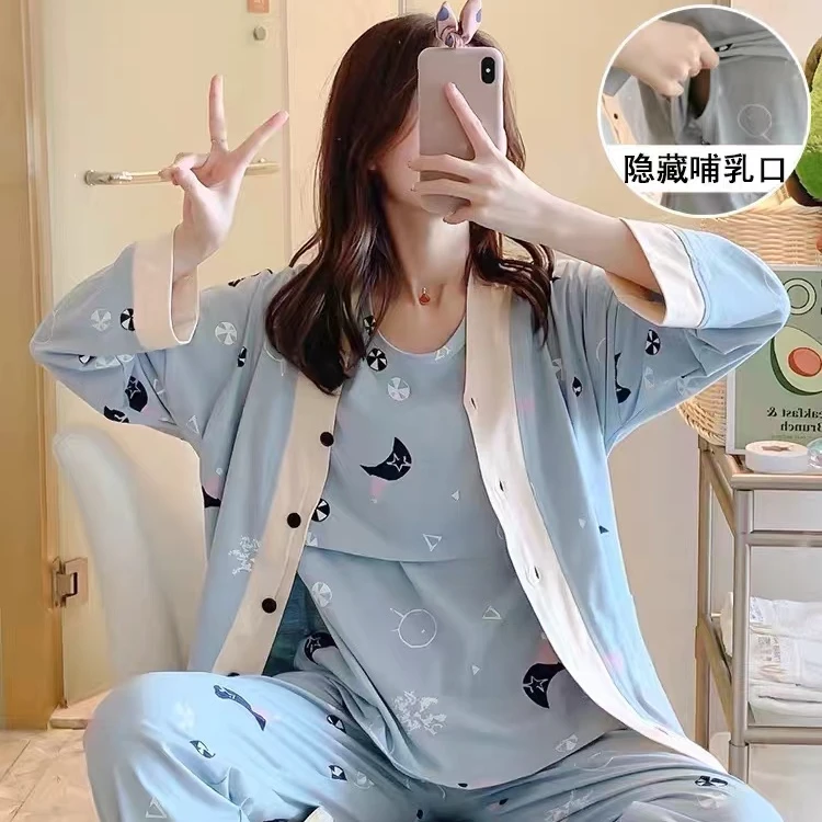 月子服产后月子服长袖薄款孕妇宽松孕妇产妇喂奶喂奶月子服