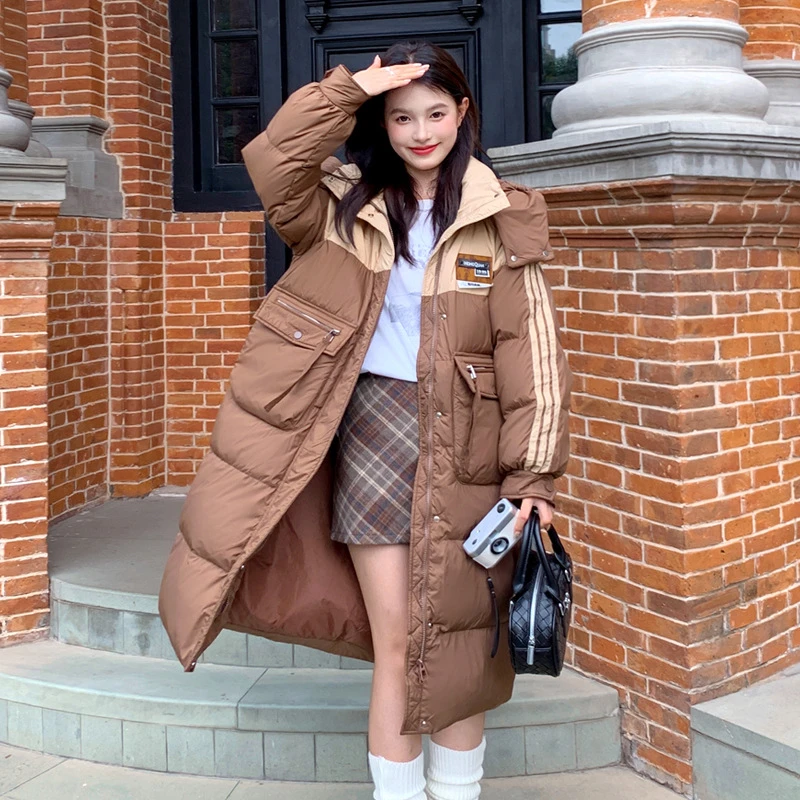 【如奕大码女装】加肥加大码羽绒服中长款韩版连帽外套8813