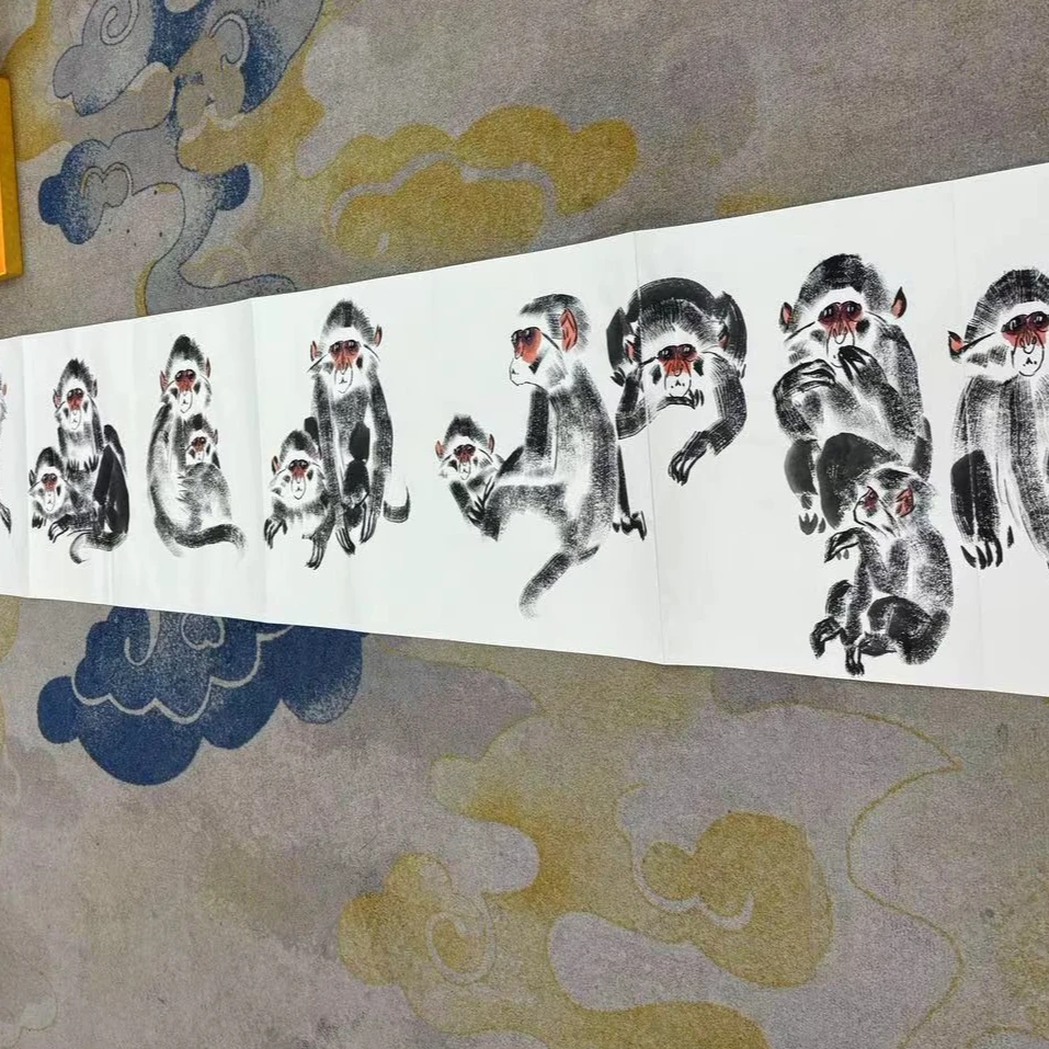 《百猴图》-郑志宗-纯手绘国画作品-9米册页-册页