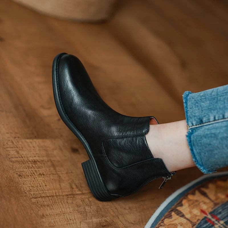 头层牛皮小短靴女2025秋冬新款复古美拉德瘦瘦靴百搭英伦风马丁靴