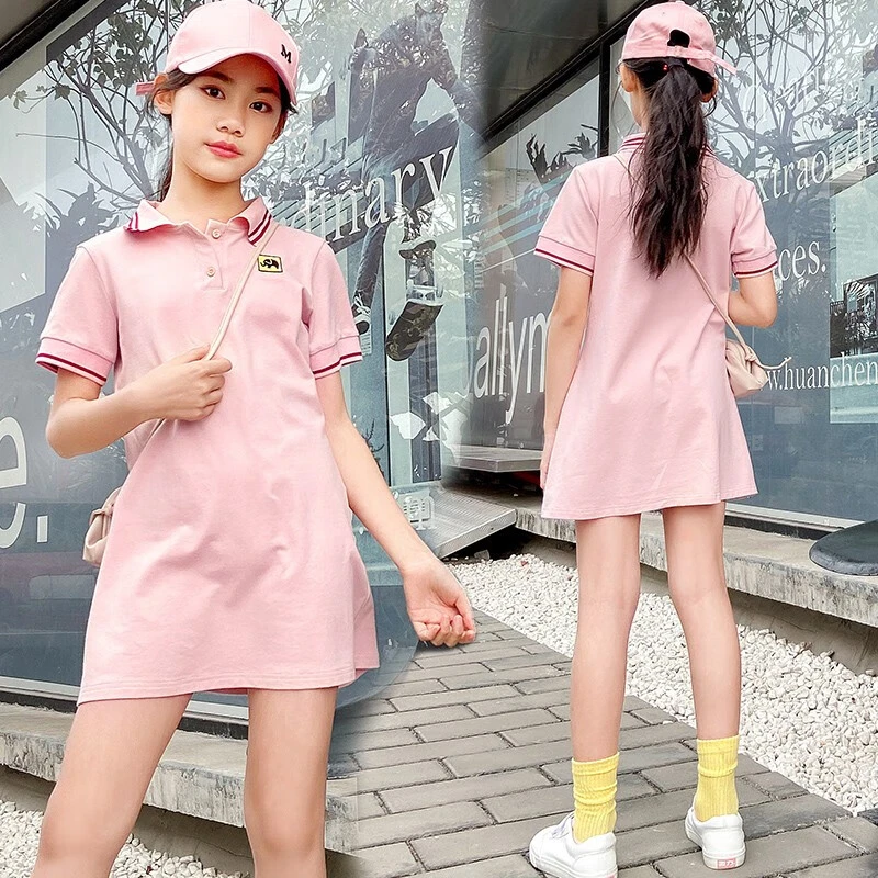 女童polo连衣裙夏季新款中大儿童短袖中长款T恤韩版宽松1541