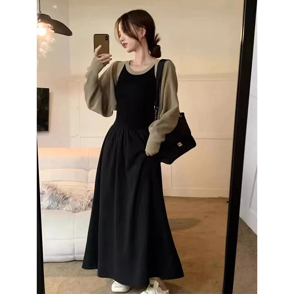 孕妇秋装2024新款复古设计感吊带裙子外套两件套中长款孕妇连衣裙