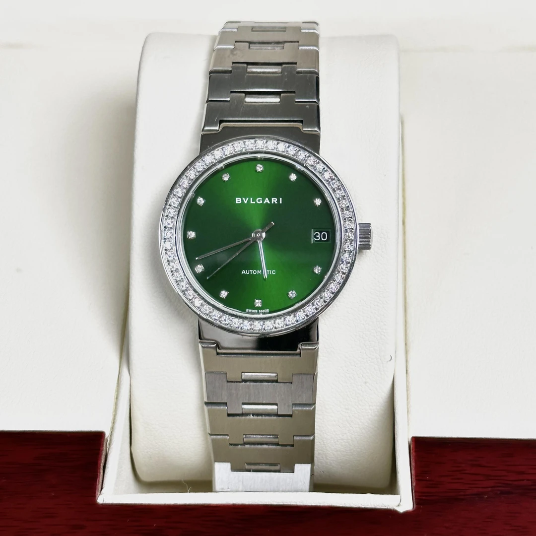 95新 BVLGARI/宝格丽 33盘三针后盘后钻钻刻日历盘中古pt