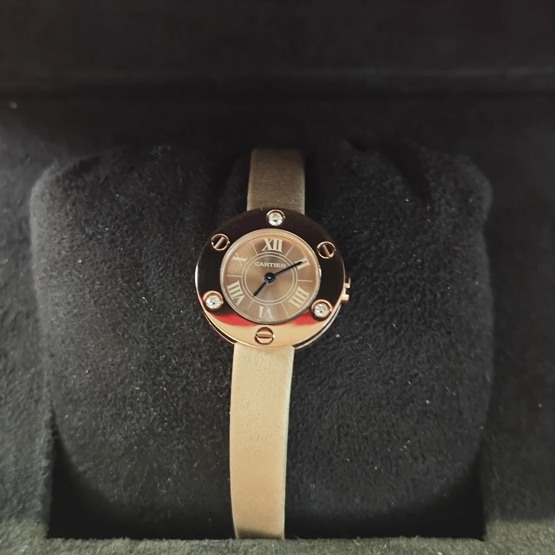 95新 Cartier/卡地亚 两针简约高级香槟金盘中古女表23盘