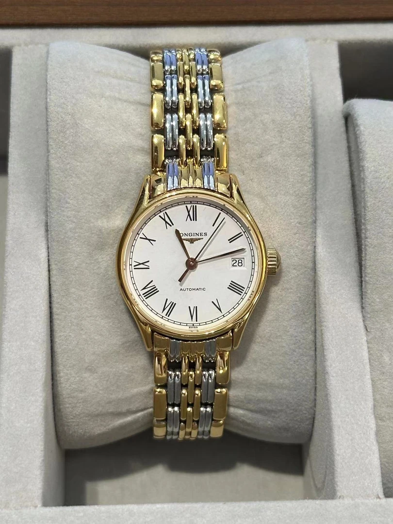 95新 Longines/浪琴 律雅自动机械镀金三针日历窗25盘pt