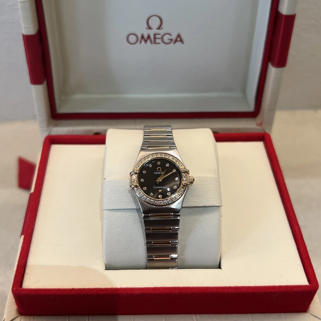 95新 Omega/欧米茄 星座二代间玫瑰金内原钻中古女表22.5盘15腕周