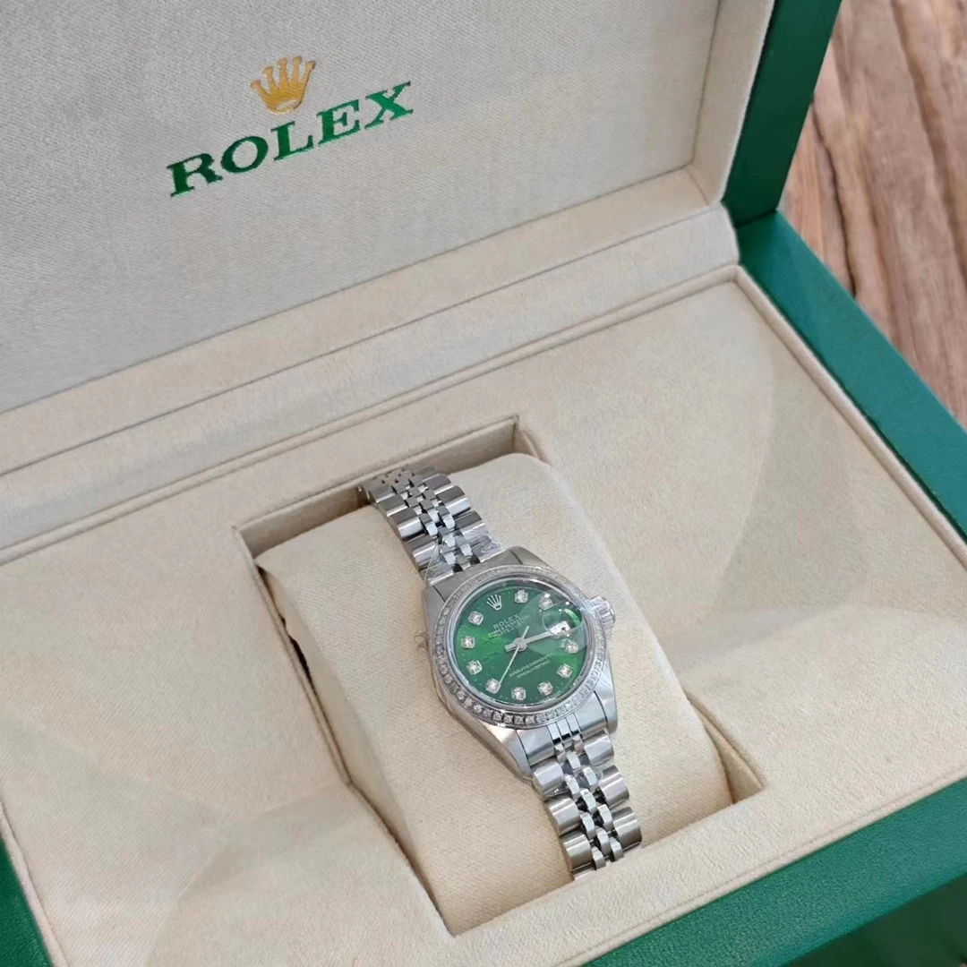 95新 Rolex/劳力士 女装日志系列三针绿盘钻刻日历窗中古女表26盘