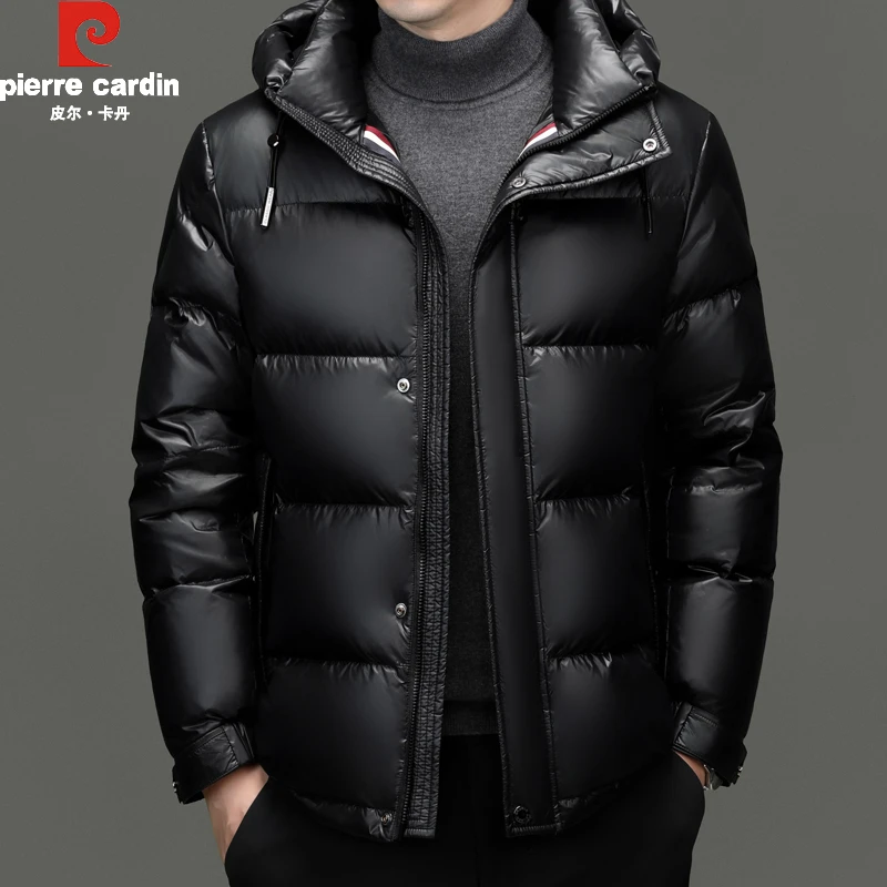 皮尔卡丹高端白鸭绒羽绒服新款冬季连帽短款时尚保暖加厚男士外套