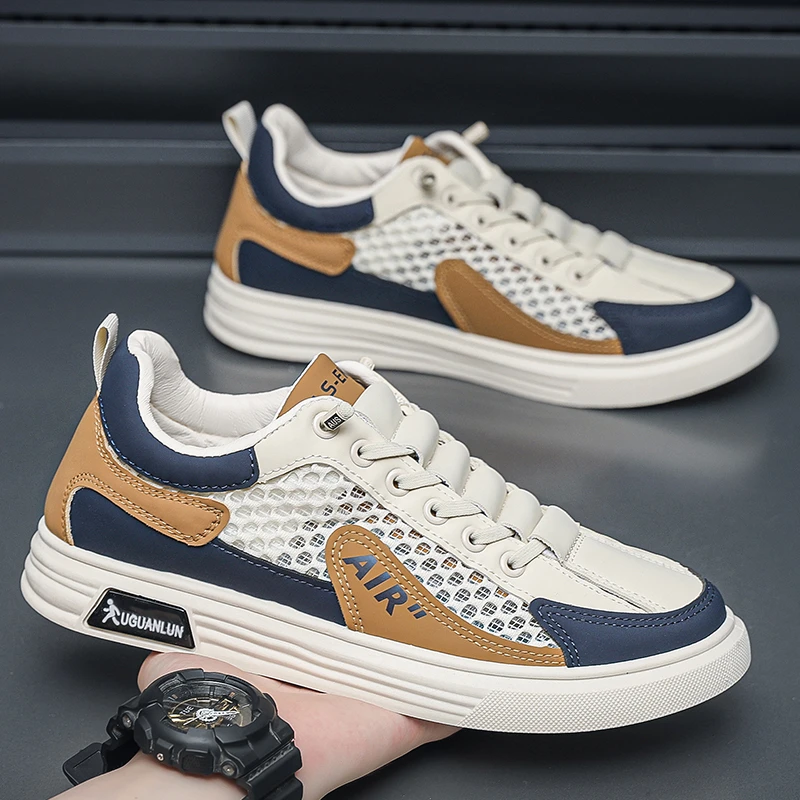 男鞋2024新款夏季透气百搭轻便镂空网面运动板鞋休闲鞋男K55