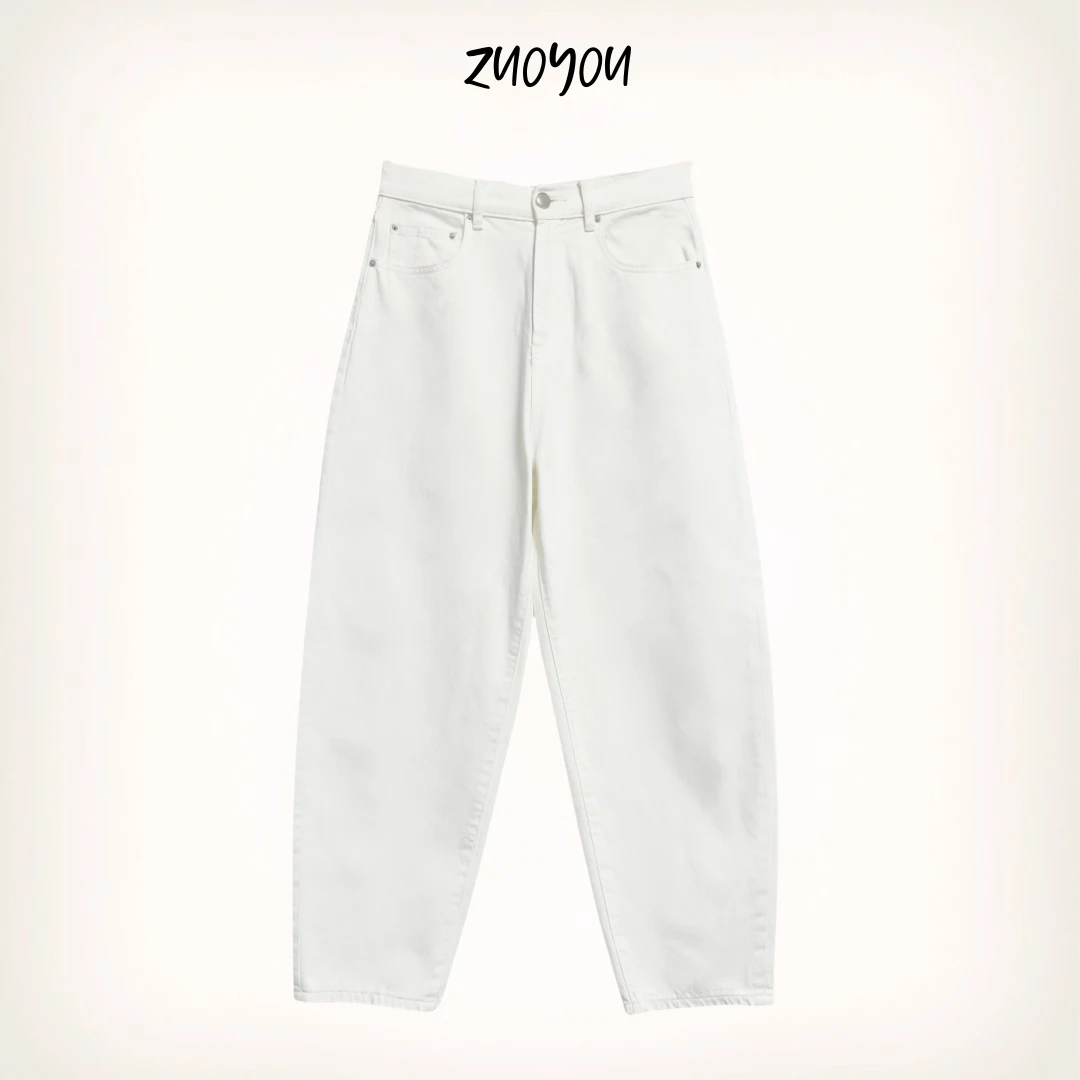 ZUOYOU·“露丝气球裤”白色牛仔裤气球裤香蕉裤弯刀裤宽松水洗夏季