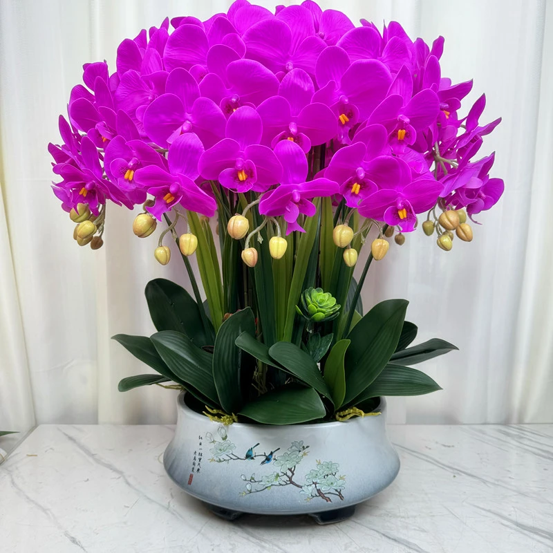 蝴蝶兰仿真花客厅高档花过胶手感保湿花室内桌面摆假花蝴蝶兰盆栽