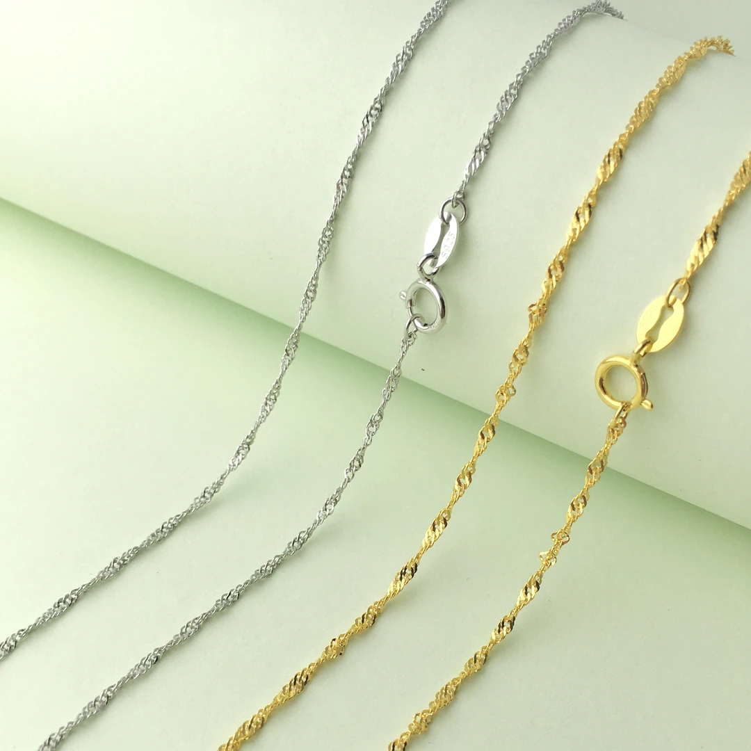 链子925银 【金漾玉润】水波纹项链简约素链女款加厚电镀银饰百搭