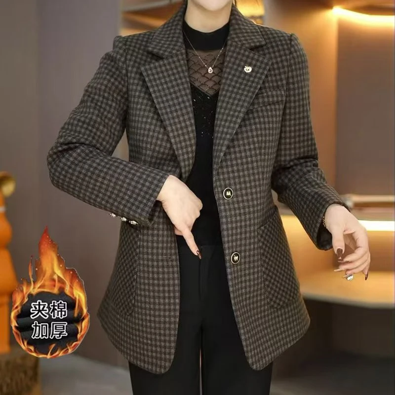 【莫瑞】千鸟格西装外套女2025新款春秋气质品牌高级感女士西服上衣