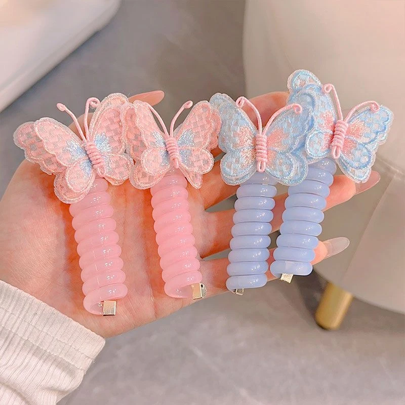 高颜值儿童新款蝴蝶电话线卷卷发圈女孩扎辫子高弹力头绳洋气