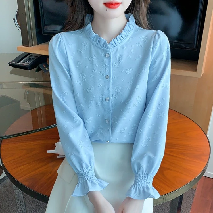 2025年春秋季女装新款小众设计感气质减龄木耳领长袖打底衫上衣女