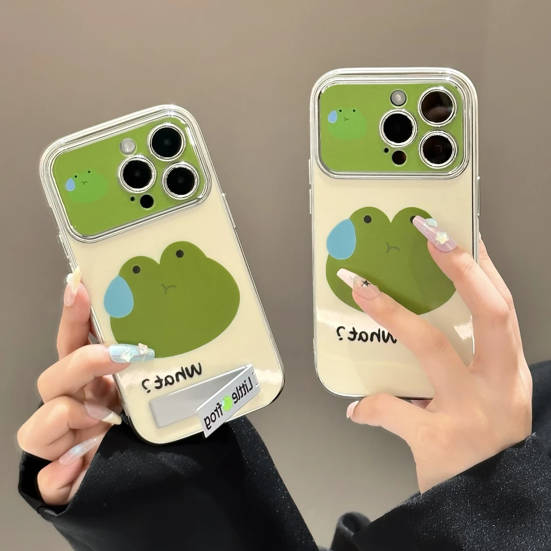 晕染流汗青蛙适用苹果15/华为/vivo/oppo/小米14电镀大视窗手机壳