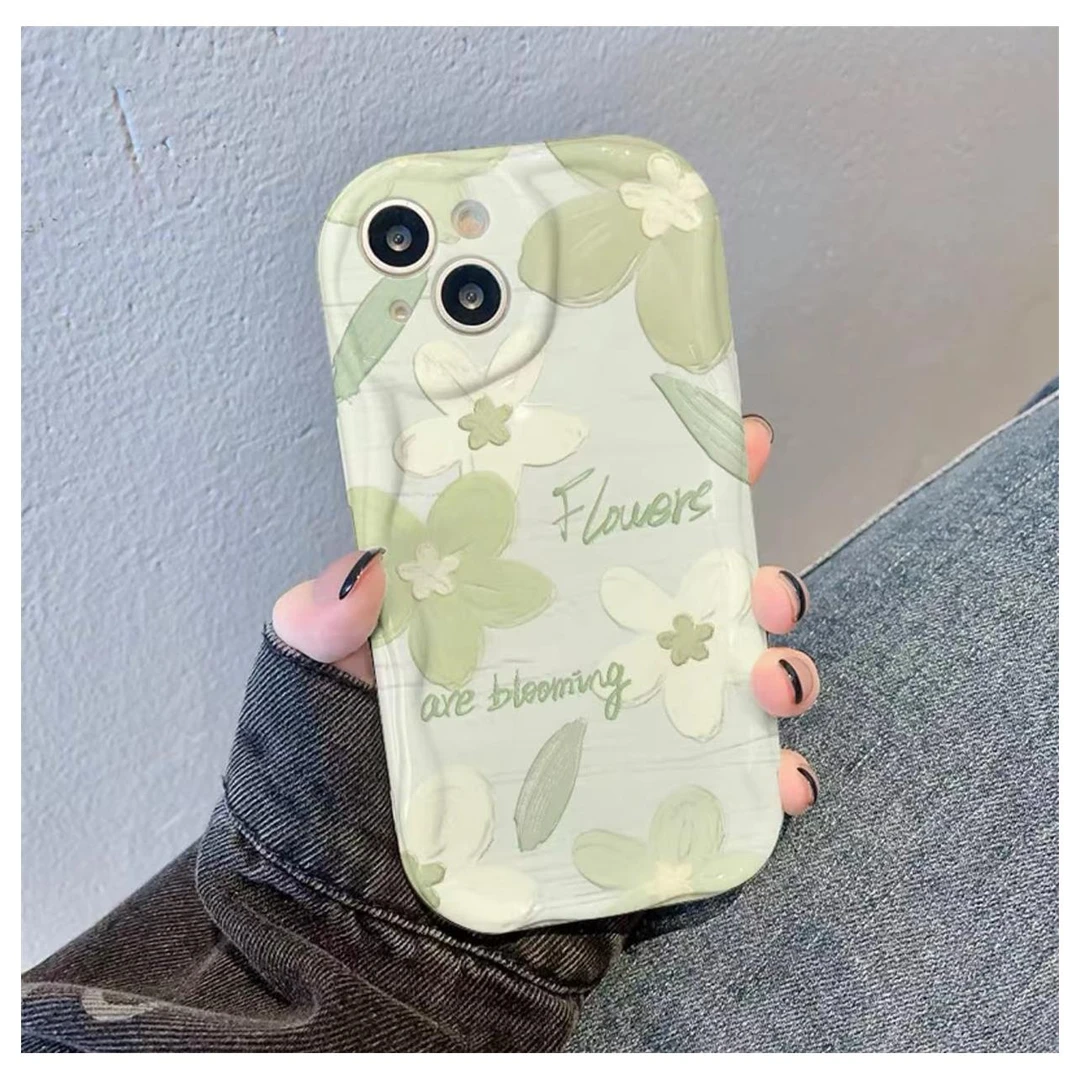清新绿色花朵适用苹果15软硅胶14promax华为荣耀/小米/oppo/vivo