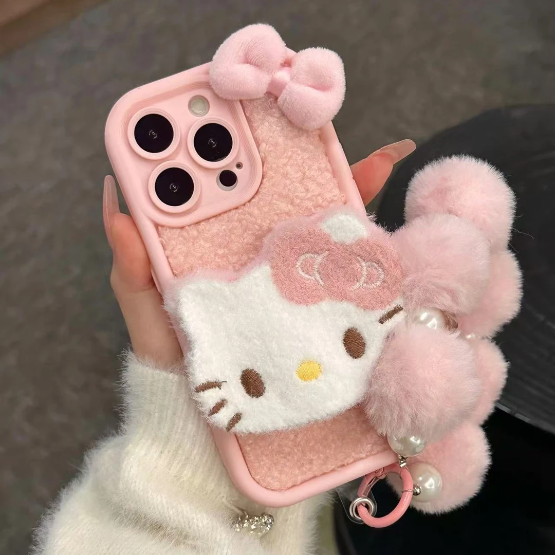 高级毛绒凯蒂猫适用苹果16promax防摔15/14/13/12全包防摔手机壳