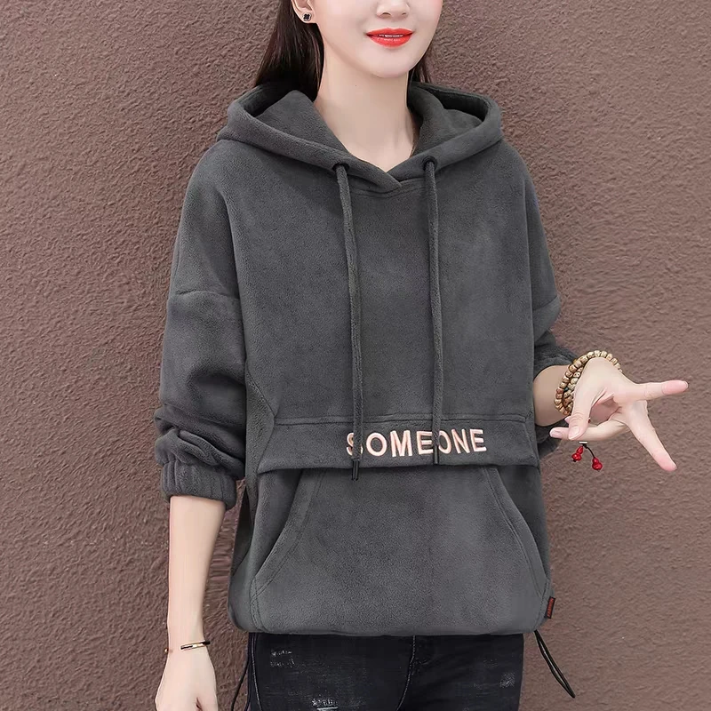 【素境】361#衣长58 加绒加厚连帽卫衣女秋冬季新款宽松显瘦