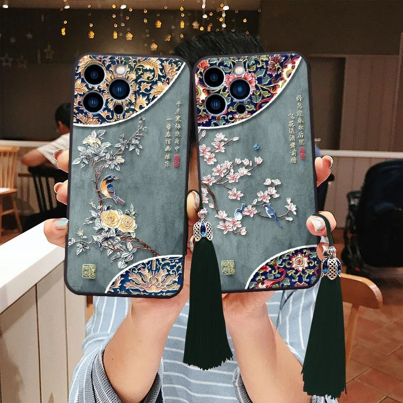 立体浮雕苹果15花鸟14promax玉兰15pro手机保护壳13pro新品12软壳
