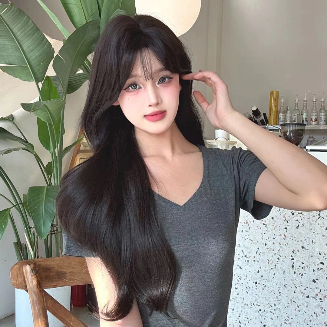 女神大波浪女长发全头套黑茶色显白蓬松仿真人发中分八字全头套