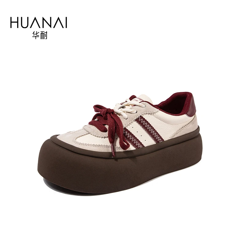 【弱水菱歌】华耐拼色系带厚底休闲鞋2024新款时尚百搭德训鞋运动女