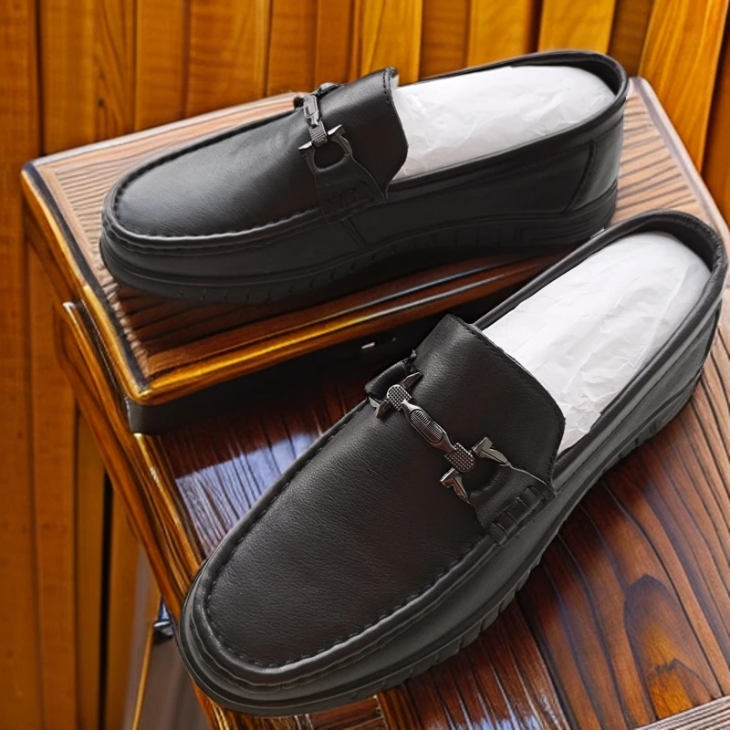 黑色豆豆鞋男真皮春秋2024新款商务休闲高级感一脚蹬马衔扣乐福鞋