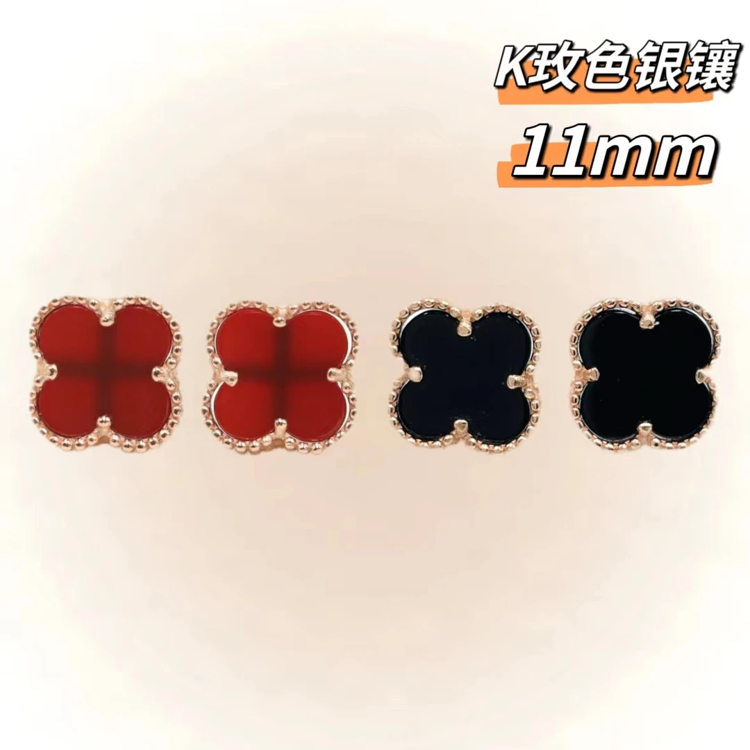 04【K玫色】银S925镶嵌11mm气质时尚百搭耐看天然玛瑙（玉髓）耳钉