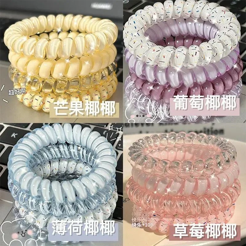 韩式少女~高品质葡萄椰椰波点电话线夏天清新百搭日常发绳耐用