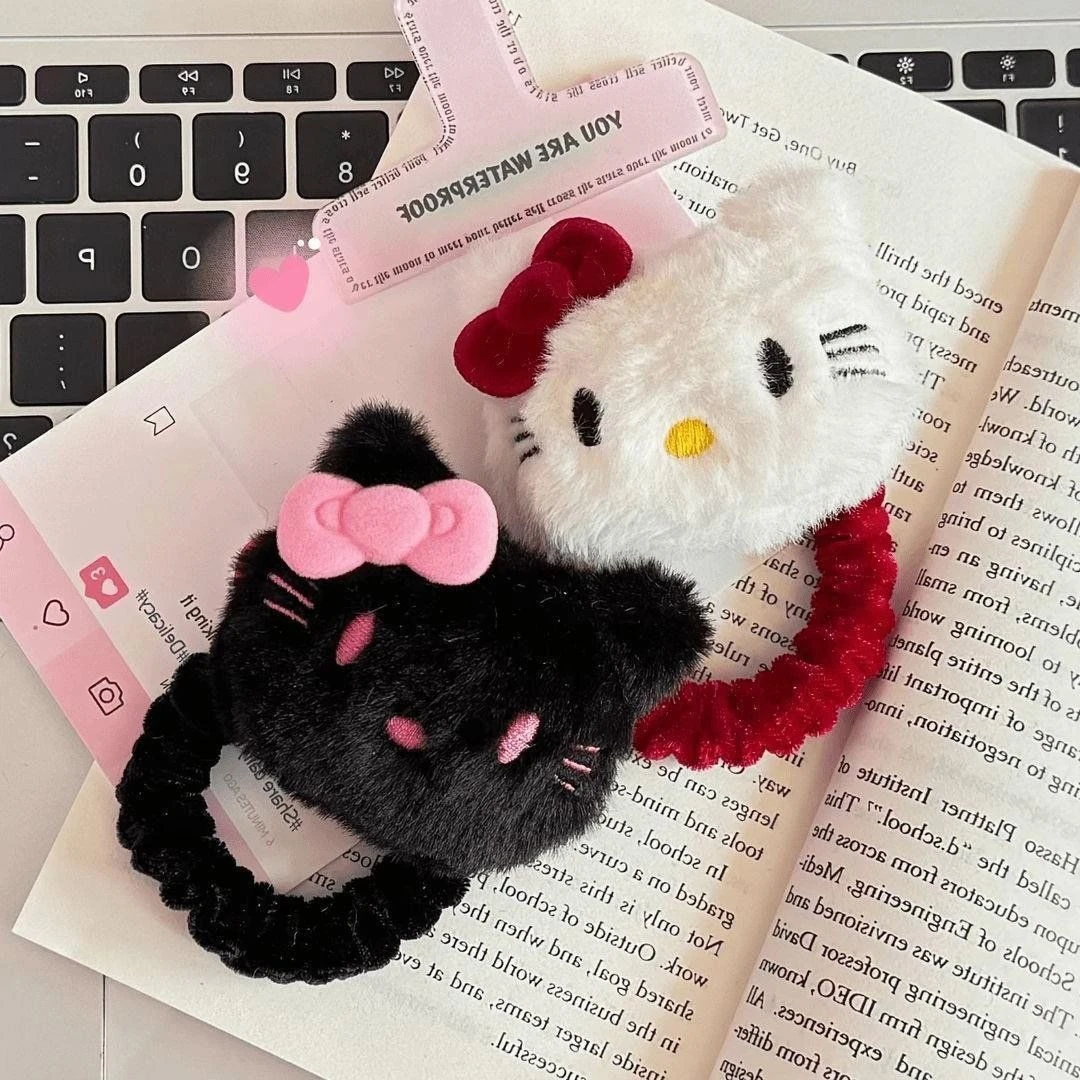 安可拉红黑粉配色毛绒Kitty发圈发绳发饰甜美可爱粉色蝴蝶结发饰