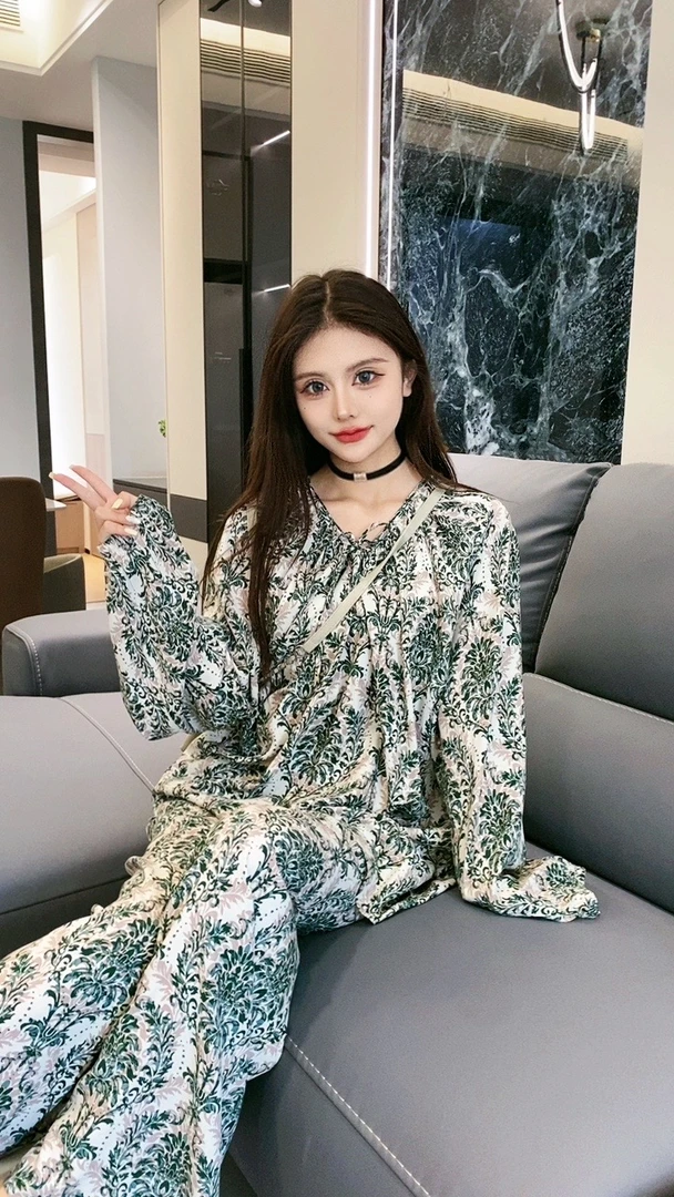 绿野仙踪 2025年流行新款夏季家居服流行长袖长裤韩版睡衣女套装