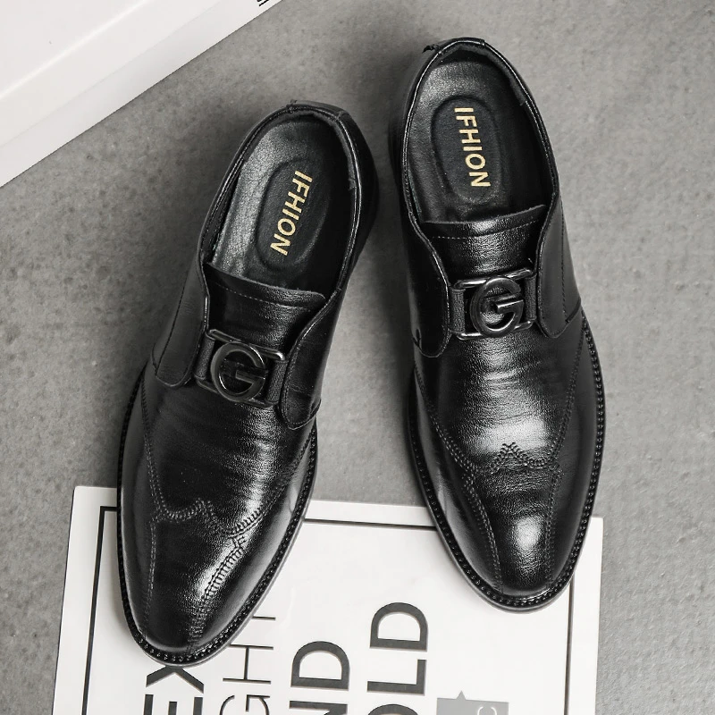 828皮鞋男秋季新款真皮尖头商务正装英伦风百搭休闲男士低帮潮鞋