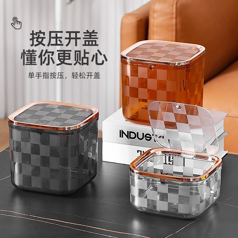 桌面垃圾桶迷你家用小号收纳桶按压弹盖茶几化妆台高颜值纸篓轻奢